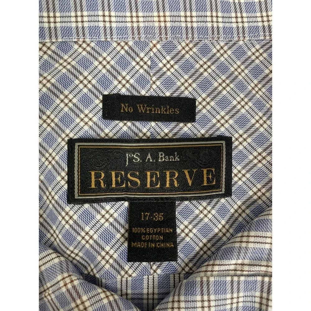 Jos A Bank Reserve Mens Dress Shirt Egyptian Cotton Blue Plaid Size 17/35‎ - Picture 4 of 8